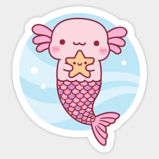 Cute Axolotl Mermaid Holding Starfish Sticker
